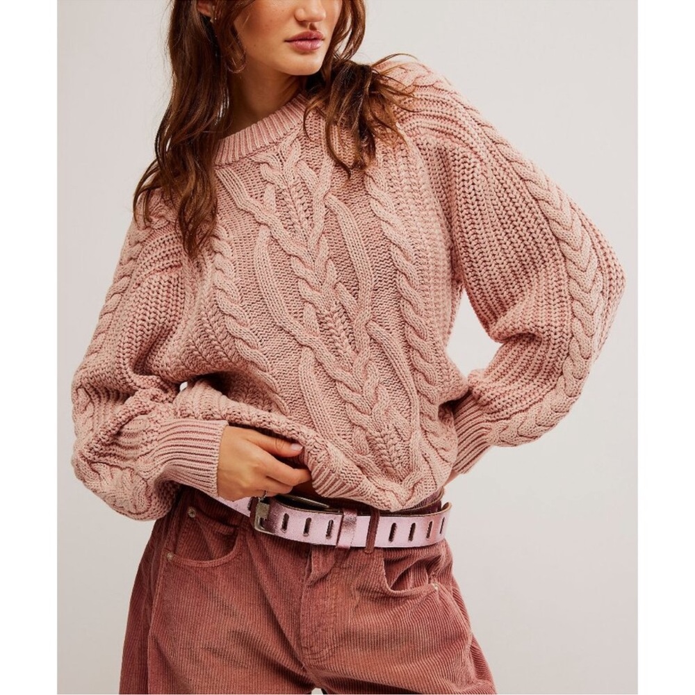 FREE PEOPLE Frankie Cable Sweater / Misty Rose Women's Pink Cable Knit Sweater